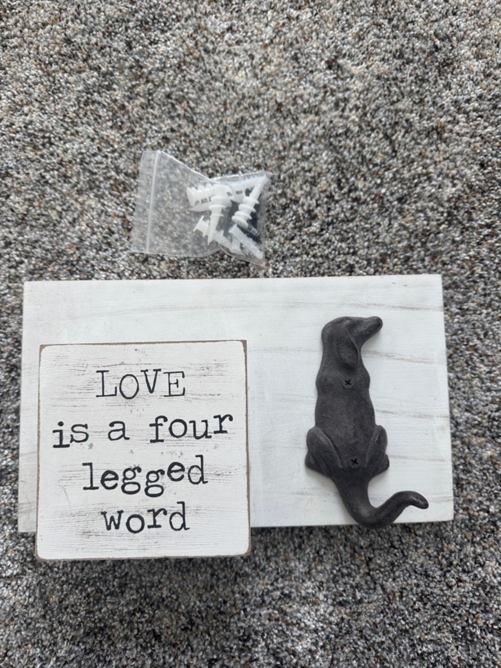 Rustic White 'Love is a Four Legged Word' Wall Hook with Black Dog Accent -